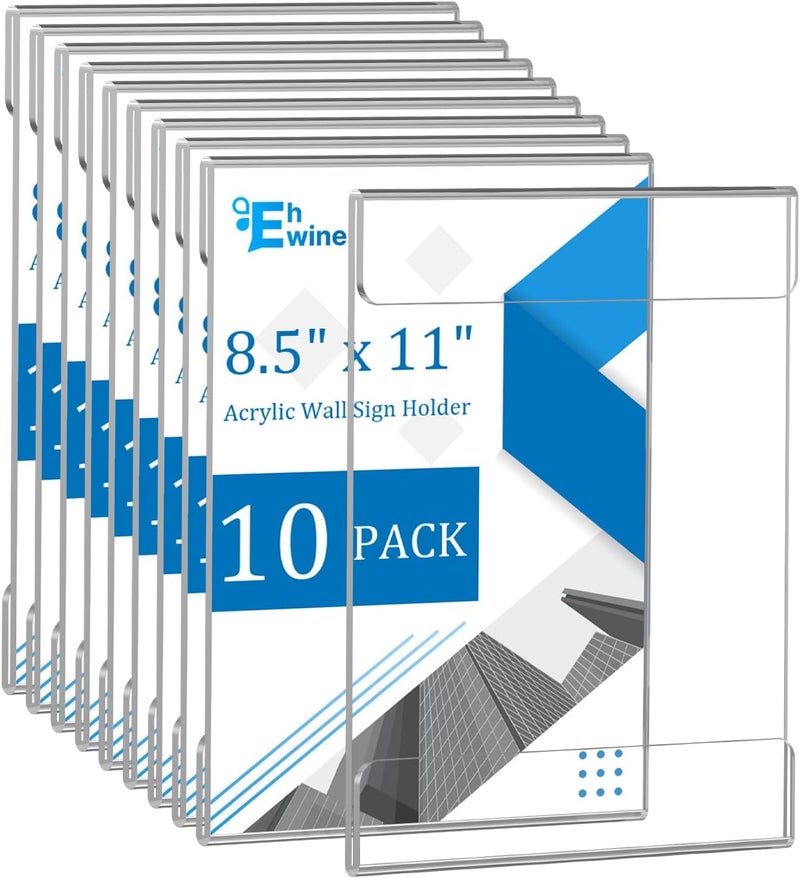 EHWINE 10 Pack 8.5x11 Wall Mount Acrylic Sign Holder, Wall Signs Photo Menu Flyer Display Holders, Plastic Clear Acrylic Frames for Office Home Hotel Business Store (with Adhesive Tape) - Image 1